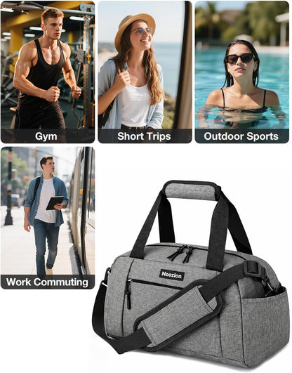 14 inch Small Gym Bag for Women & Men, Lightweight Carry On Mini Duffle Bag with Multiple Pockets, Sports Bag for Travel and Workout.