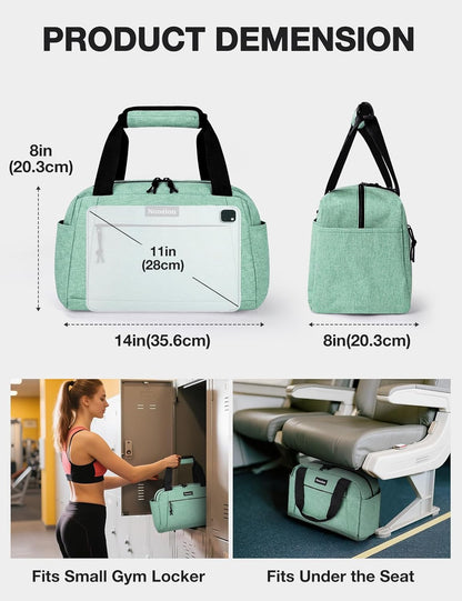 14 inch Small Gym Bag for Women & Men, Lightweight Carry On Mini Duffle Bag with Multiple Pockets, Sports Bag for Travel and Workout.