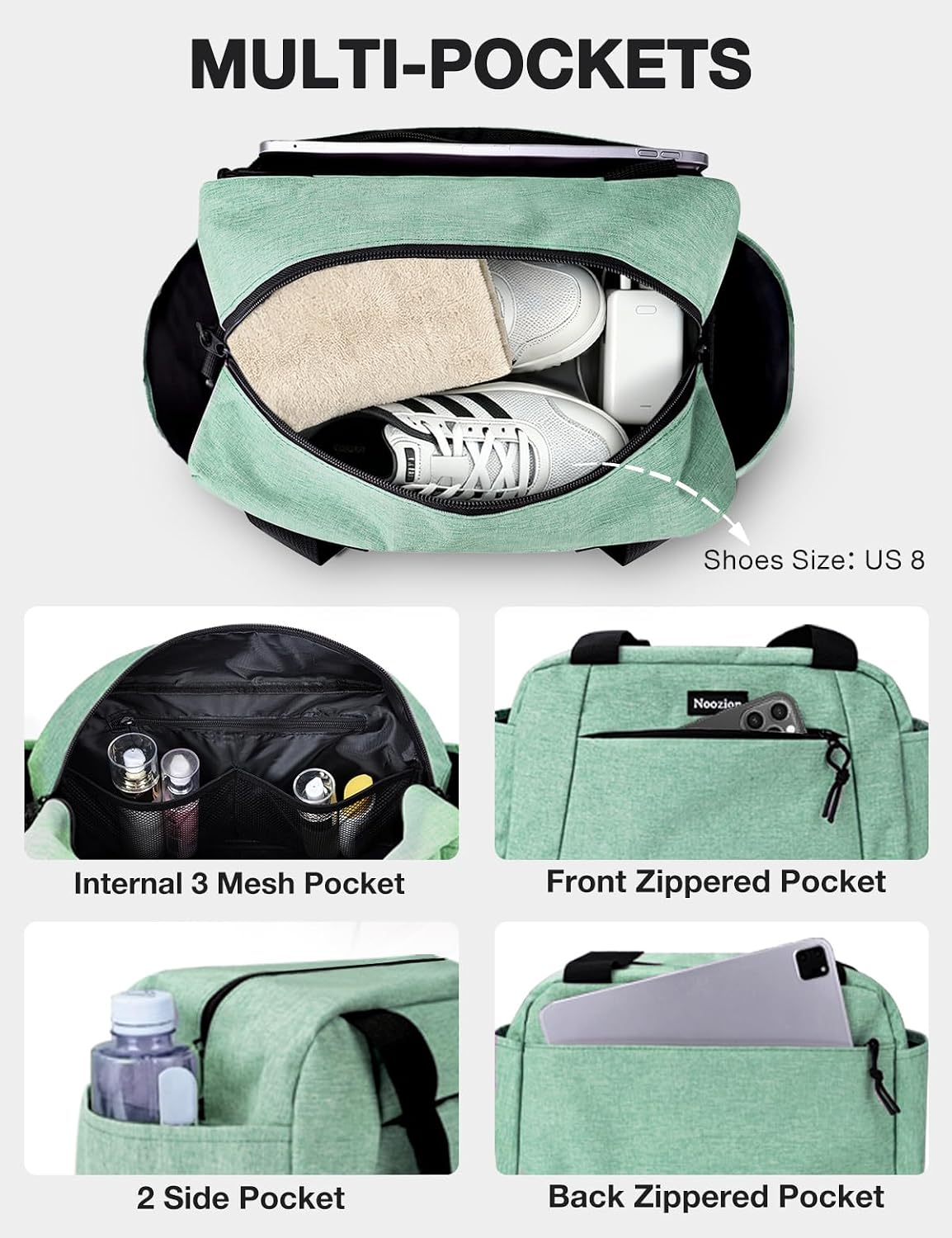 14 inch Small Gym Bag for Women & Men, Lightweight Carry On Mini Duffle Bag with Multiple Pockets, Sports Bag for Travel and Workout.