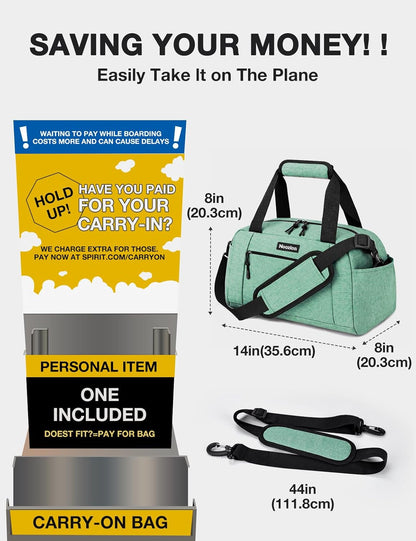 14 inch Small Gym Bag for Women & Men, Lightweight Carry On Mini Duffle Bag with Multiple Pockets, Sports Bag for Travel and Workout.