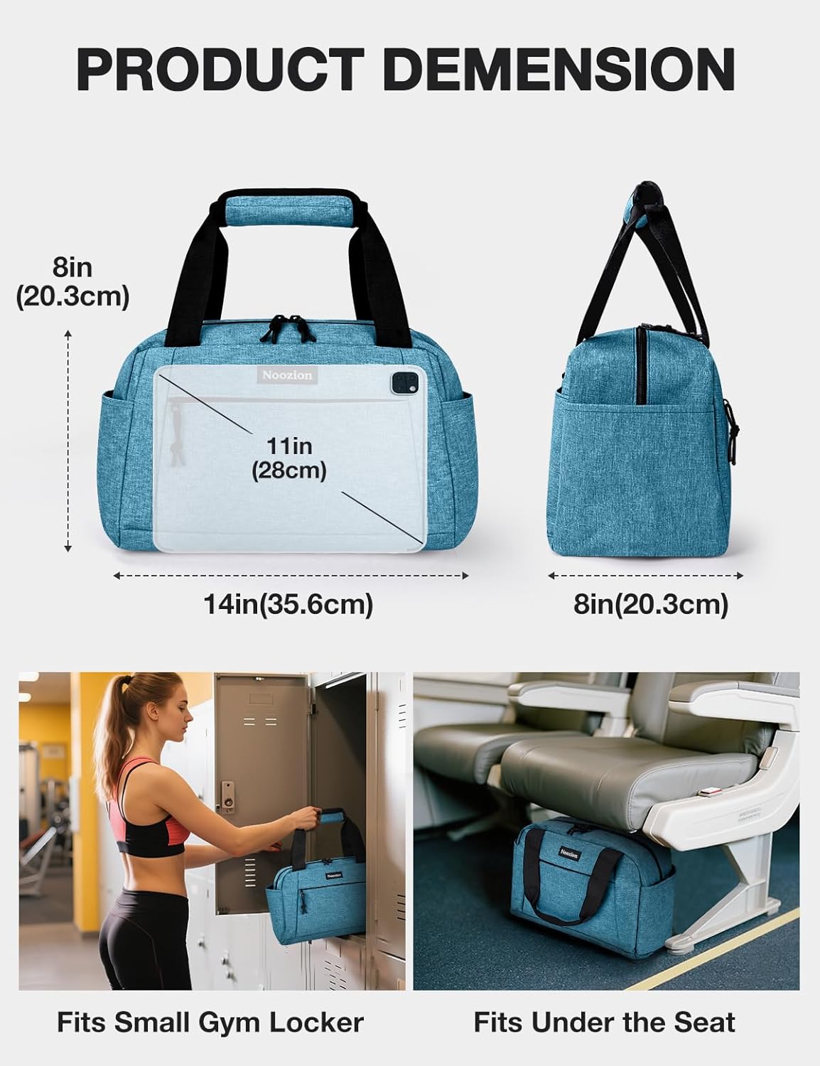 14 inch Small Gym Bag for Women & Men, Lightweight Carry On Mini Duffle Bag with Multiple Pockets, Sports Bag for Travel and Workout.