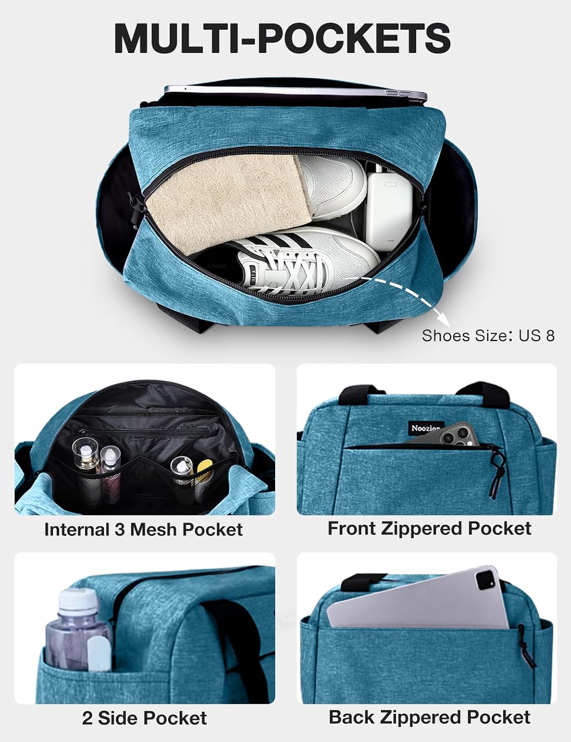 14 inch Small Gym Bag for Women & Men, Lightweight Carry On Mini Duffle Bag with Multiple Pockets, Sports Bag for Travel and Workout.