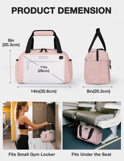 14 inch Small Gym Bag for Women & Men, Lightweight Carry On Mini Duffle Bag with Multiple Pockets, Sports Bag for Travel and Workout.