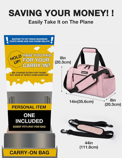 14 inch Small Gym Bag for Women & Men, Lightweight Carry On Mini Duffle Bag with Multiple Pockets, Sports Bag for Travel and Workout.