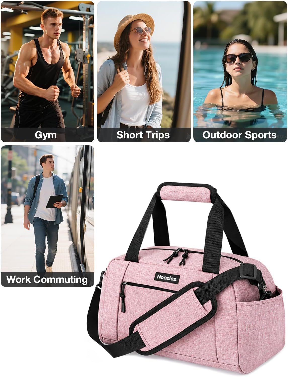 14 inch Small Gym Bag for Women & Men, Lightweight Carry On Mini Duffle Bag with Multiple Pockets, Sports Bag for Travel and Workout.