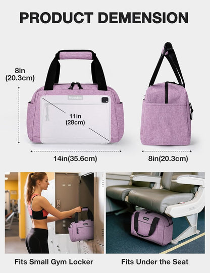 14 inch Small Gym Bag for Women & Men, Lightweight Carry On Mini Duffle Bag with Multiple Pockets, Sports Bag for Travel and Workout.