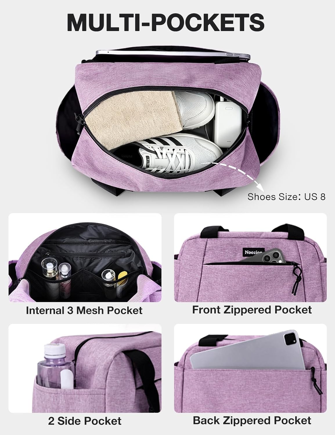 14 inch Small Gym Bag for Women & Men, Lightweight Carry On Mini Duffle Bag with Multiple Pockets, Sports Bag for Travel and Workout.