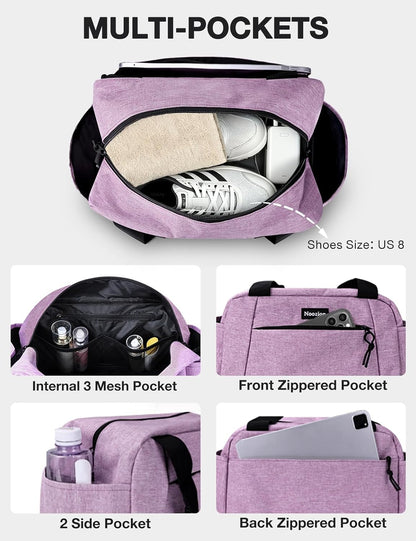 14 inch Small Gym Bag for Women & Men, Lightweight Carry On Mini Duffle Bag with Multiple Pockets, Sports Bag for Travel and Workout.