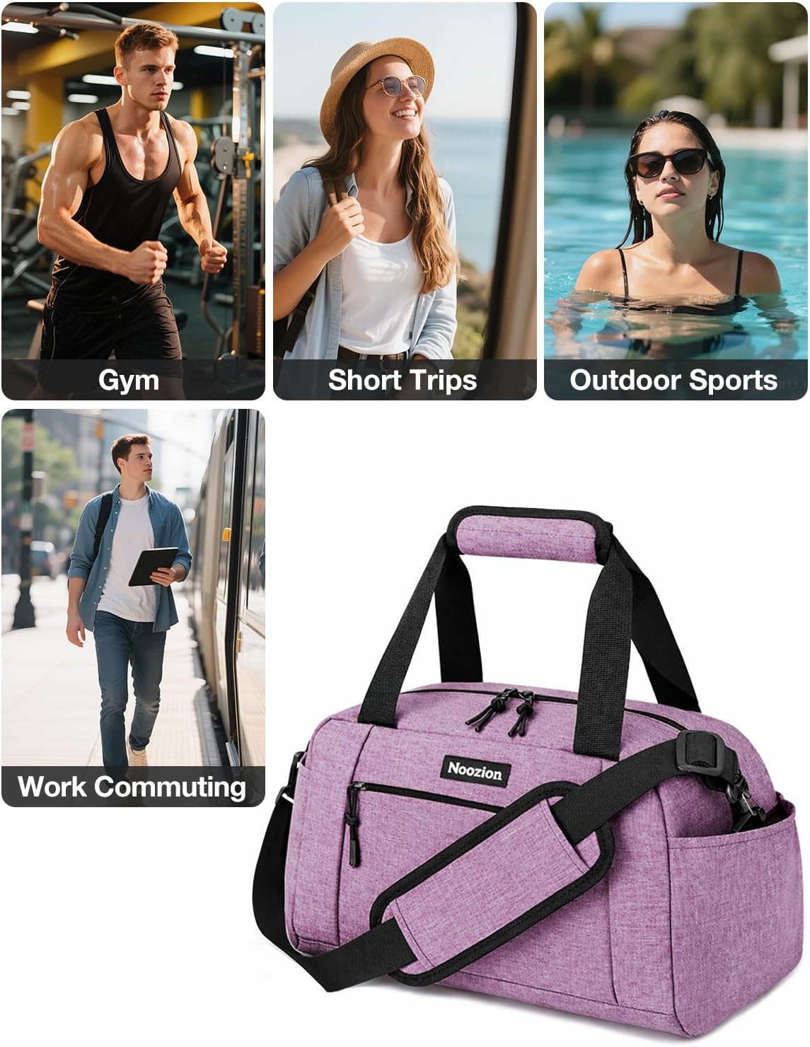 14 inch Small Gym Bag for Women & Men, Lightweight Carry On Mini Duffle Bag with Multiple Pockets, Sports Bag for Travel and Workout.
