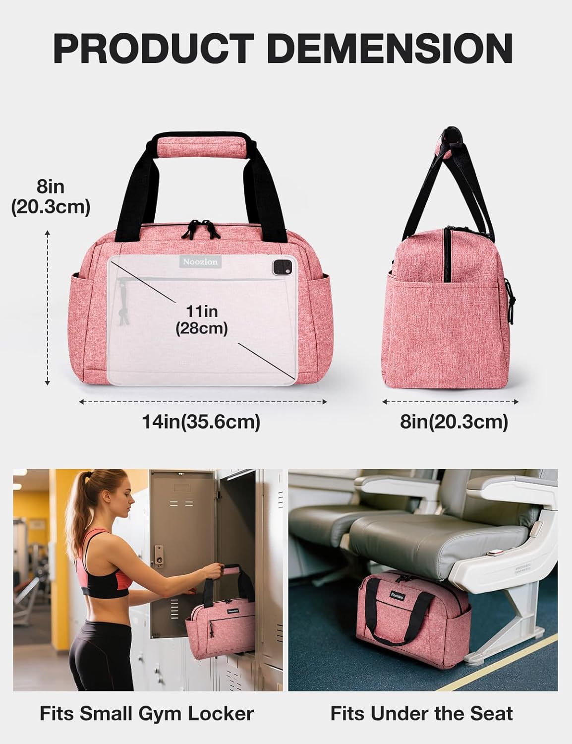 14 inch Small Gym Bag for Women & Men, Lightweight Carry On Mini Duffle Bag with Multiple Pockets, Sports Bag for Travel and Workout.