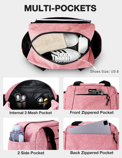 14 inch Small Gym Bag for Women & Men, Lightweight Carry On Mini Duffle Bag with Multiple Pockets, Sports Bag for Travel and Workout.