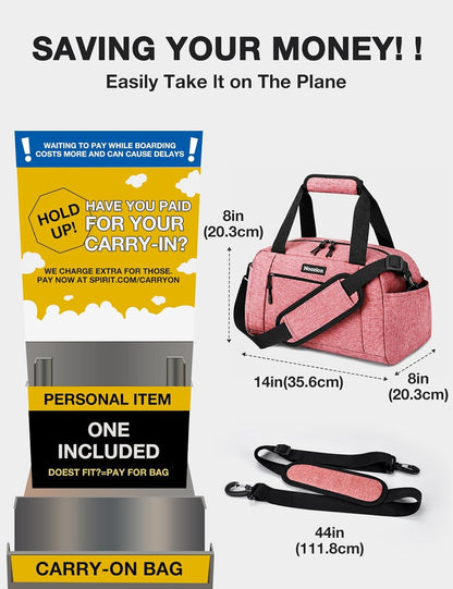 14 inch Small Gym Bag for Women & Men, Lightweight Carry On Mini Duffle Bag with Multiple Pockets, Sports Bag for Travel and Workout.