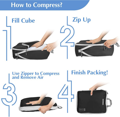 8 Set Expandable Compression Packing Cubes for Suitcases Travel Essentials Carry On Waterproof Storage Bag With Dry And Wet Separation Dark Blue