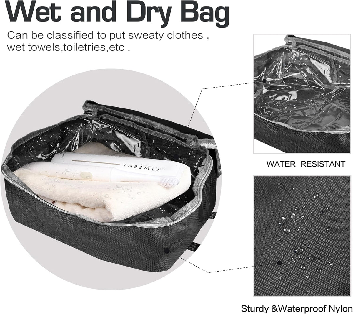 8 Set Expandable Compression Packing Cubes for Suitcases Travel Essentials Carry On Waterproof Storage Bag With Dry And Wet Separation Dark Blue