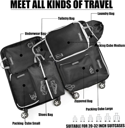 8 Set Expandable Compression Packing Cubes for Suitcases Travel Essentials Carry On Waterproof Storage Bag With Dry And Wet Separation Dark Blue