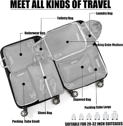 8 Set Expandable Compression Packing Cubes for Suitcases Travel Essentials Carry On Waterproof Storage Bag With Dry And Wet Separation Dark Blue