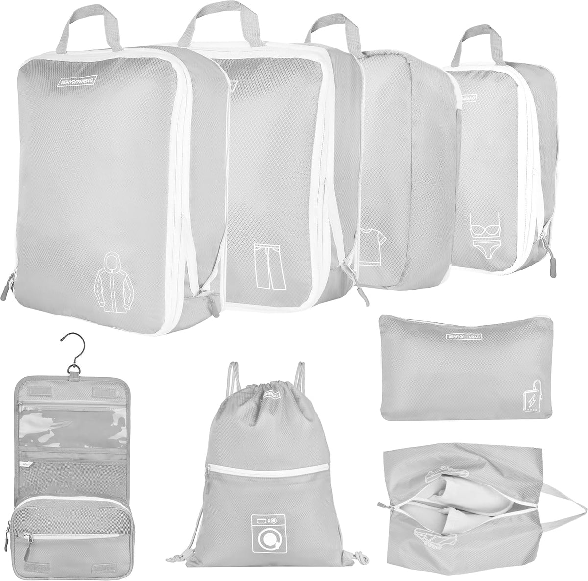 8 Set Expandable Compression Packing Cubes for Suitcases Travel Essentials Carry On Waterproof Storage Bag With Dry And Wet Separation Dark Blue