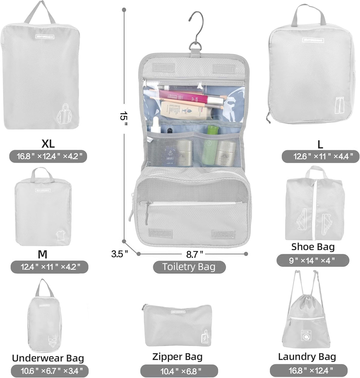 8 Set Expandable Compression Packing Cubes for Suitcases Travel Essentials Carry On Waterproof Storage Bag With Dry And Wet Separation Dark Blue