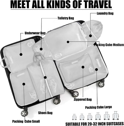 8 Set Expandable Compression Packing Cubes for Suitcases Travel Essentials Carry On Waterproof Storage Bag With Dry And Wet Separation Dark Blue