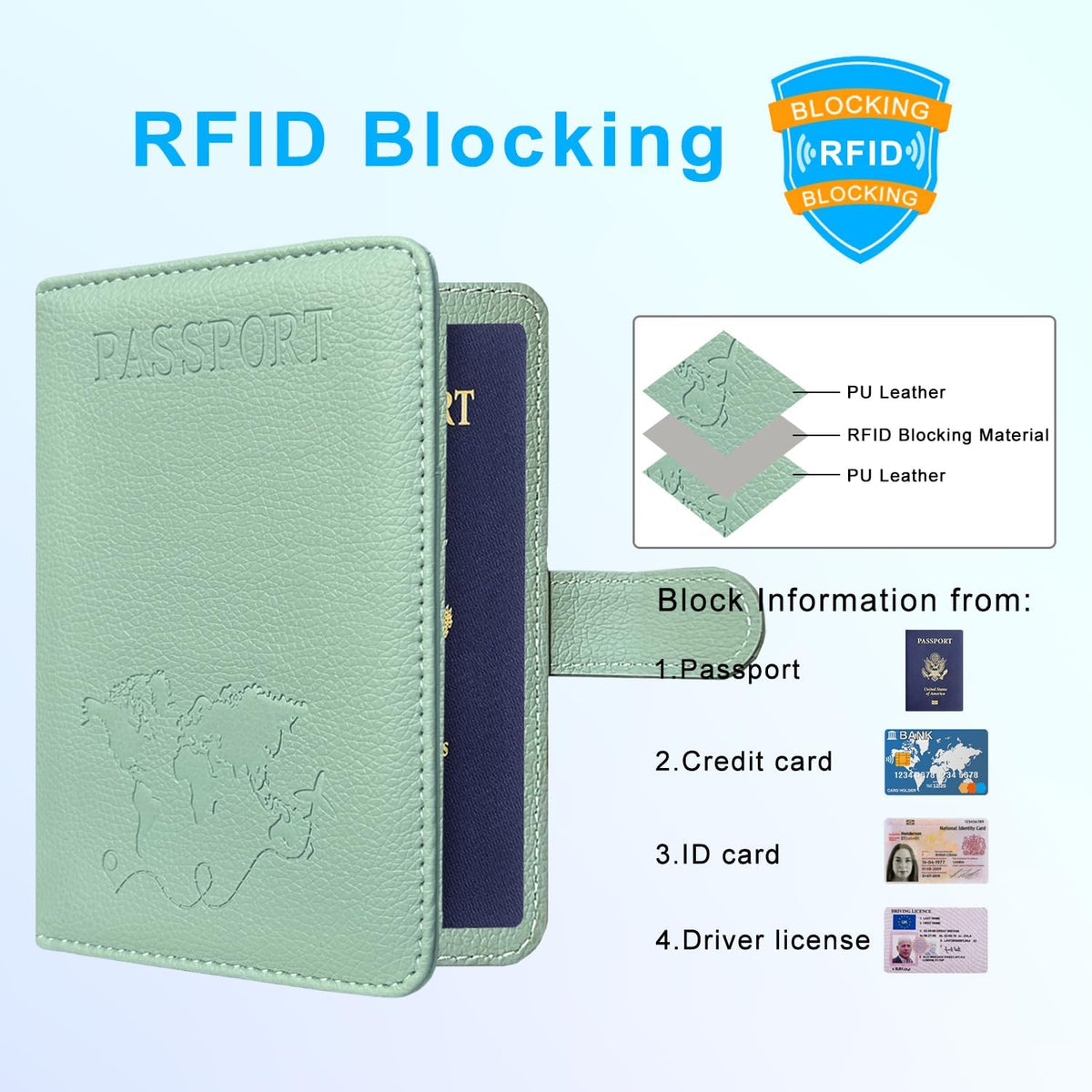Unisex Faux Leather Passport and Vaccine Card Holder, Glitter Purple, RFID Blocking, Protects Valuable Information
