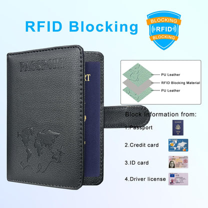 Unisex Faux Leather Passport and Vaccine Card Holder, Glitter Purple, RFID Blocking, Protects Valuable Information