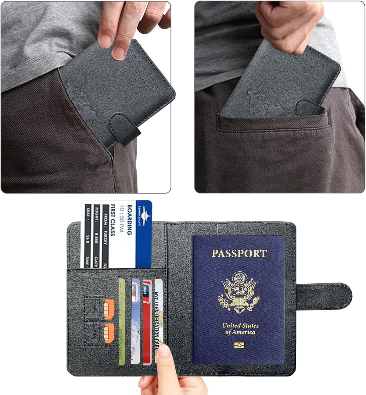 Unisex Faux Leather Passport and Vaccine Card Holder, Glitter Purple, RFID Blocking, Protects Valuable Information