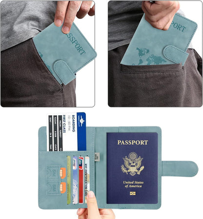 Unisex Faux Leather Passport and Vaccine Card Holder, Glitter Purple, RFID Blocking, Protects Valuable Information
