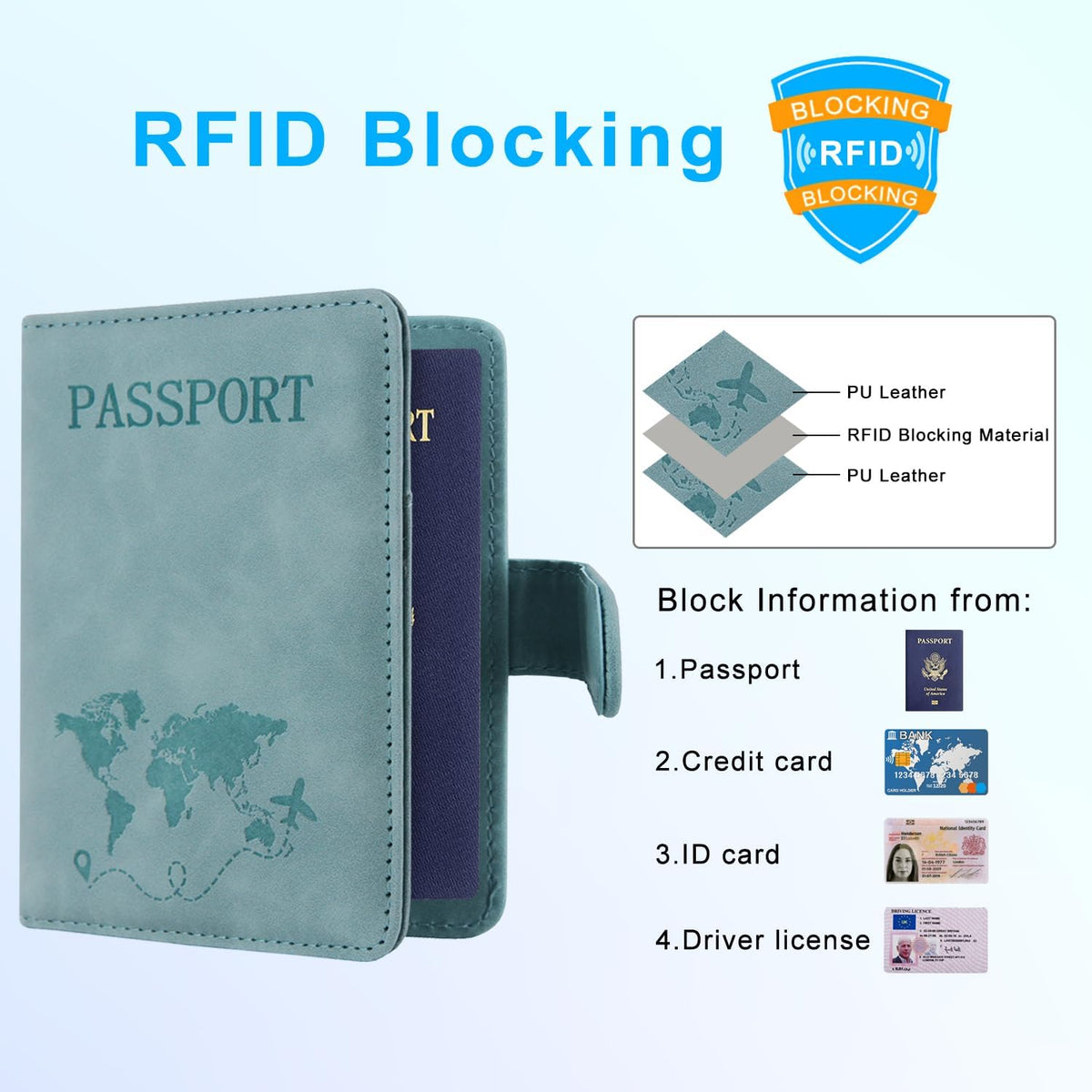 Unisex Faux Leather Passport and Vaccine Card Holder, Glitter Purple, RFID Blocking, Protects Valuable Information