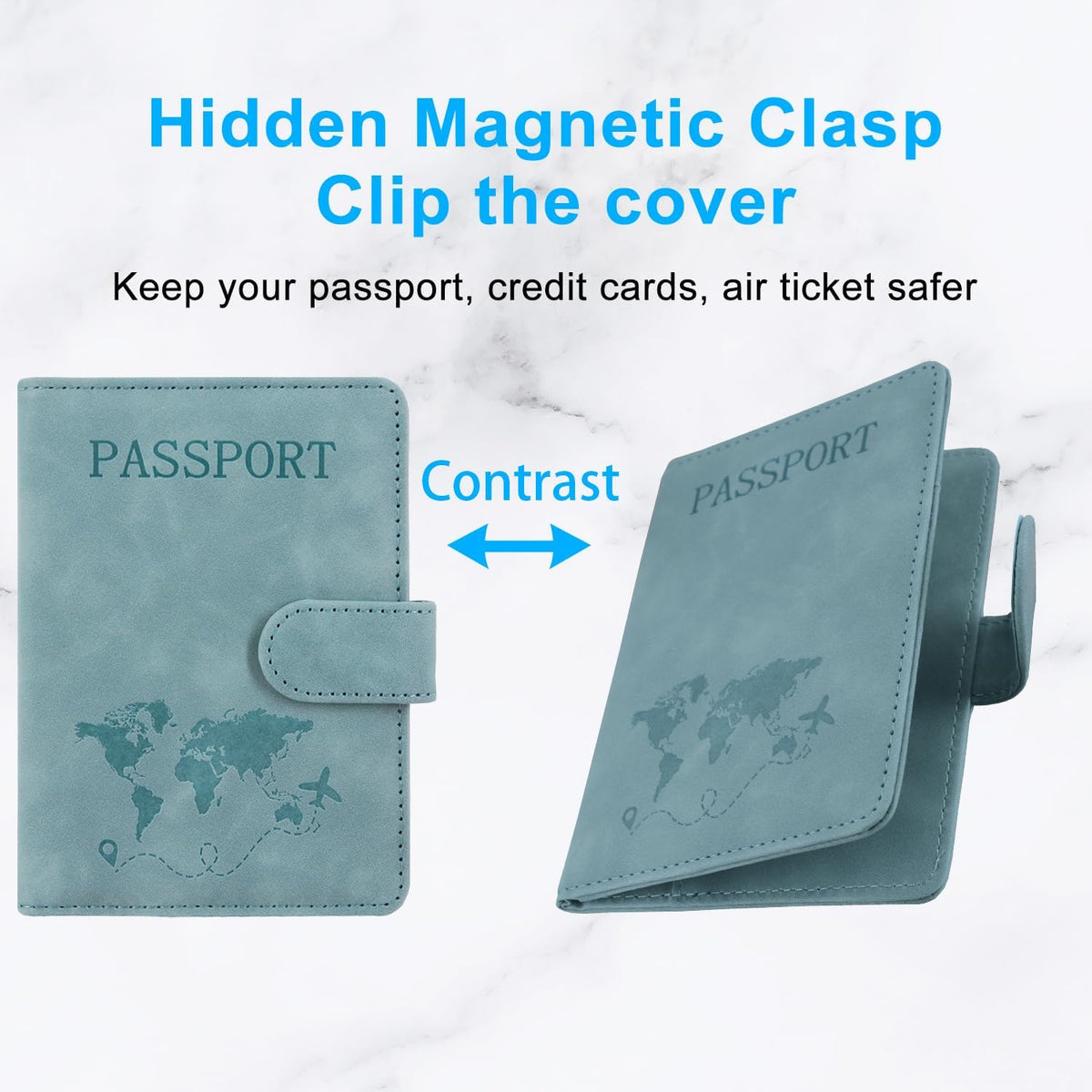 Unisex Faux Leather Passport and Vaccine Card Holder, Glitter Purple, RFID Blocking, Protects Valuable Information