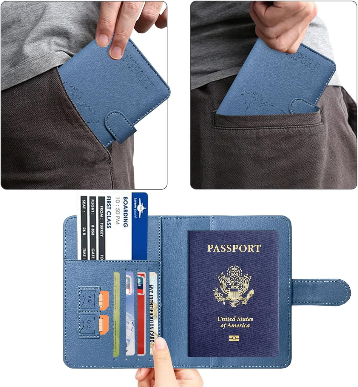 Unisex Faux Leather Passport and Vaccine Card Holder, Glitter Purple, RFID Blocking, Protects Valuable Information