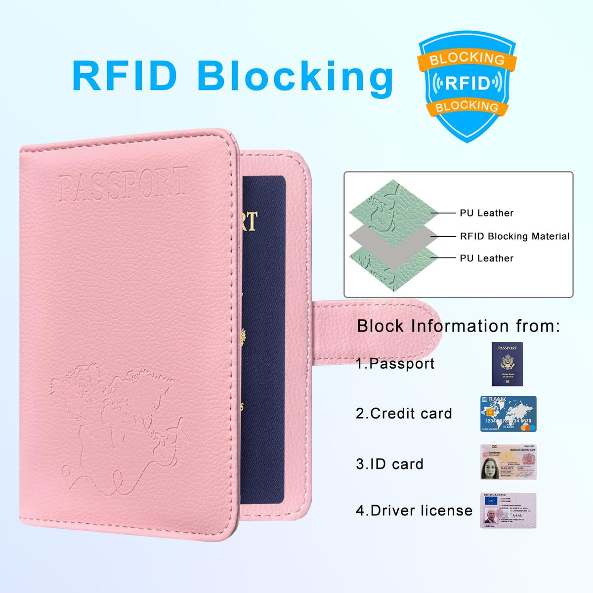 Unisex Faux Leather Passport and Vaccine Card Holder, Glitter Purple, RFID Blocking, Protects Valuable Information