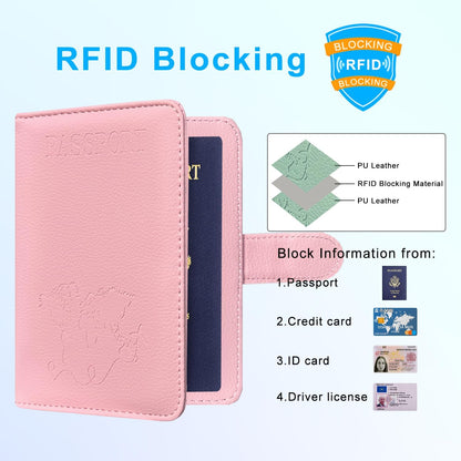 Unisex Faux Leather Passport and Vaccine Card Holder, Glitter Purple, RFID Blocking, Protects Valuable Information