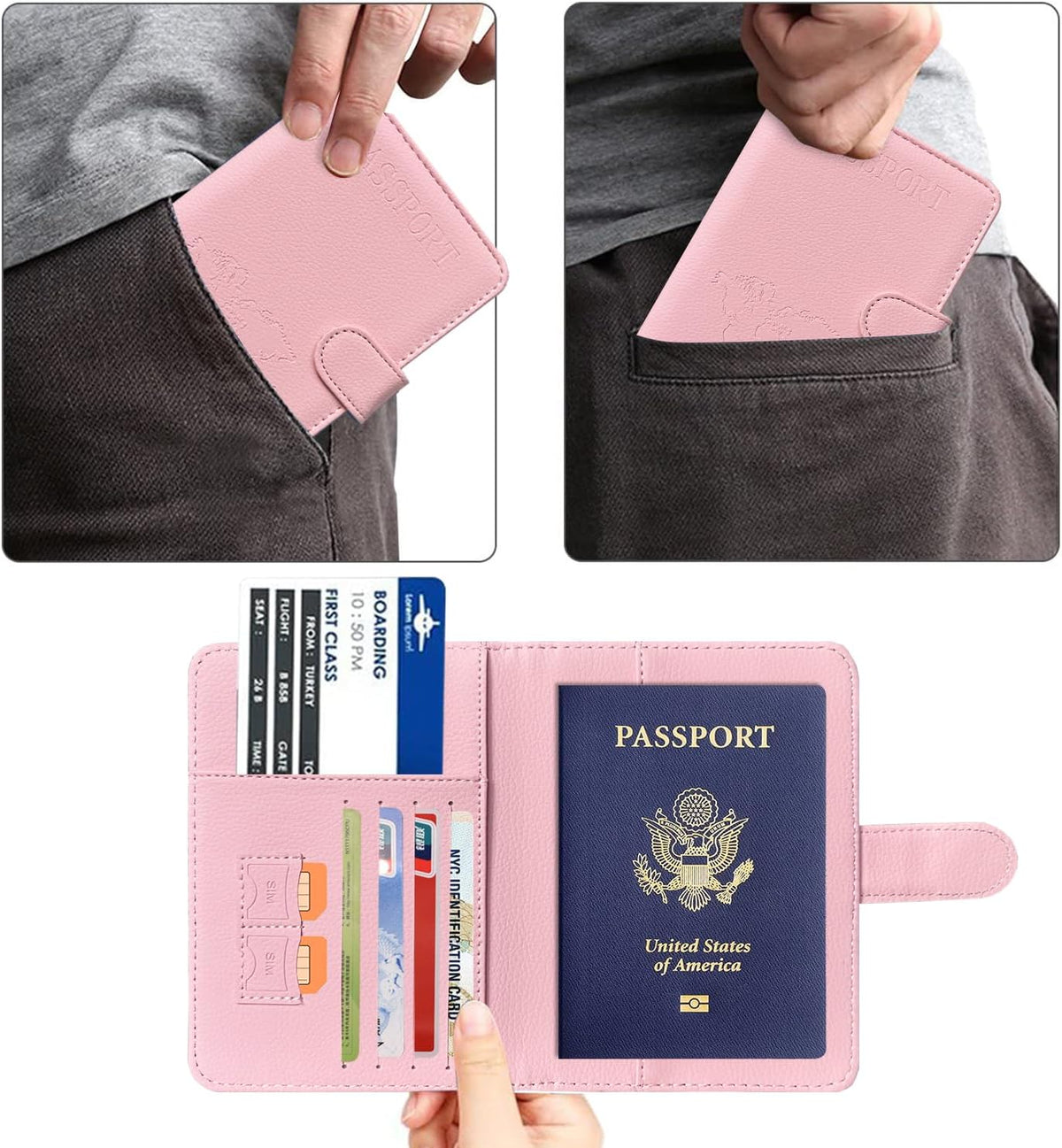 Unisex Faux Leather Passport and Vaccine Card Holder, Glitter Purple, RFID Blocking, Protects Valuable Information