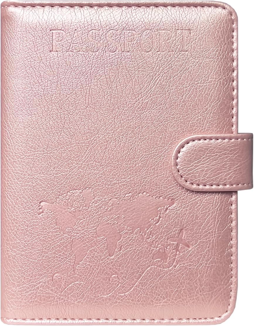 Unisex Faux Leather Passport and Vaccine Card Holder, Glitter Purple, RFID Blocking, Protects Valuable Information