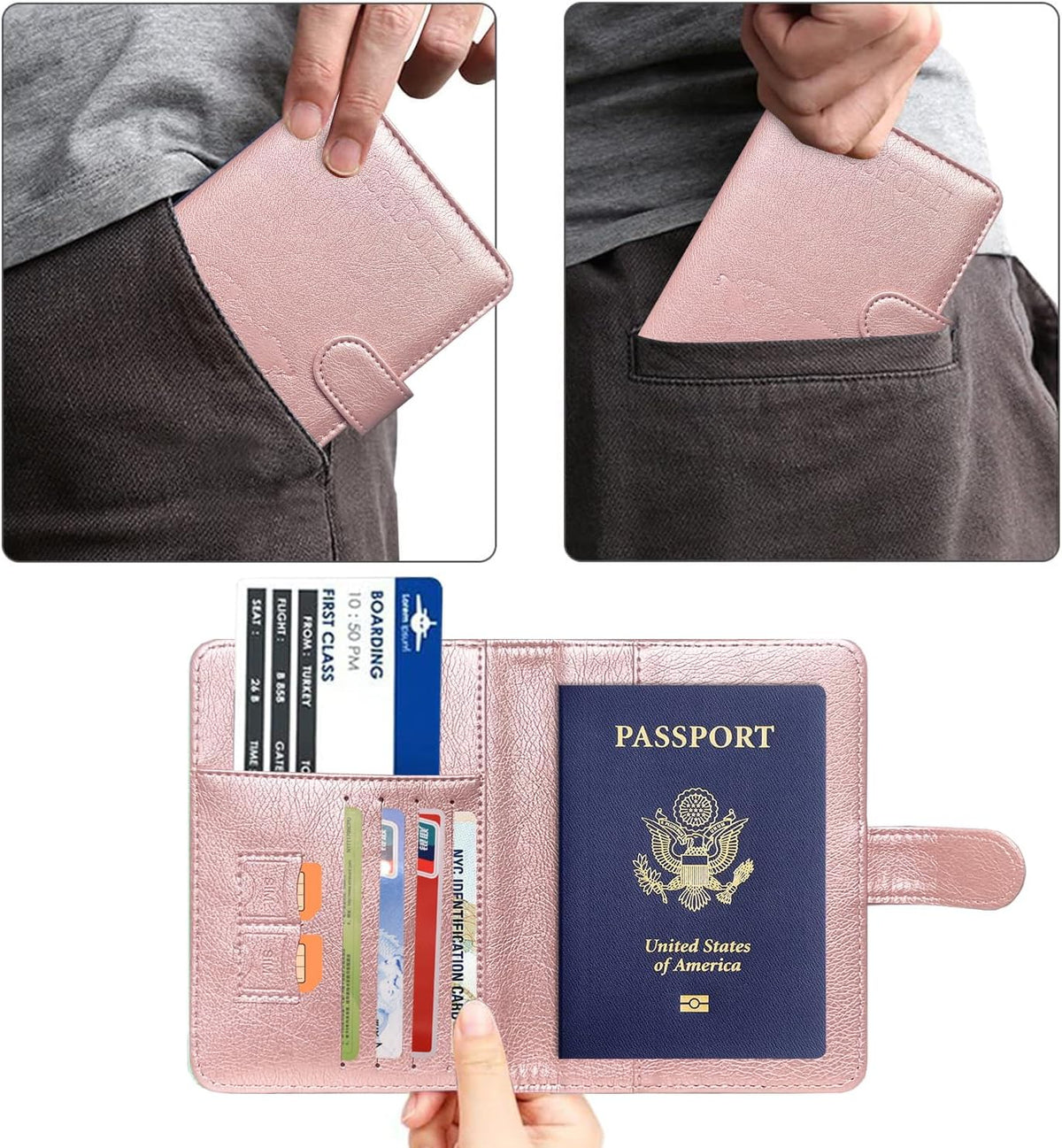 Unisex Faux Leather Passport and Vaccine Card Holder, Glitter Purple, RFID Blocking, Protects Valuable Information