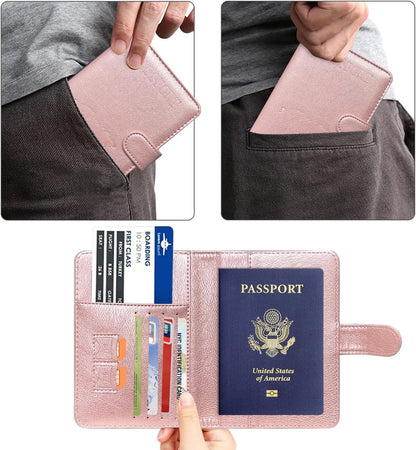 Unisex Faux Leather Passport and Vaccine Card Holder, Glitter Purple, RFID Blocking, Protects Valuable Information