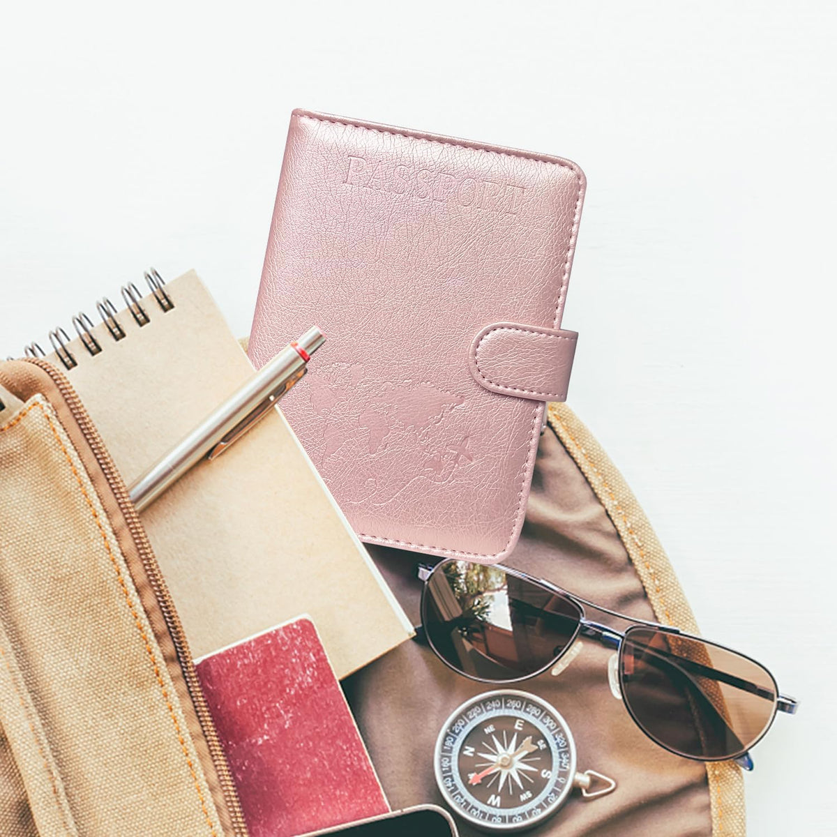 Unisex Faux Leather Passport and Vaccine Card Holder, Glitter Purple, RFID Blocking, Protects Valuable Information