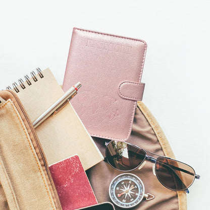 Unisex Faux Leather Passport and Vaccine Card Holder, Glitter Purple, RFID Blocking, Protects Valuable Information