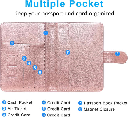 Unisex Faux Leather Passport and Vaccine Card Holder, Glitter Purple, RFID Blocking, Protects Valuable Information