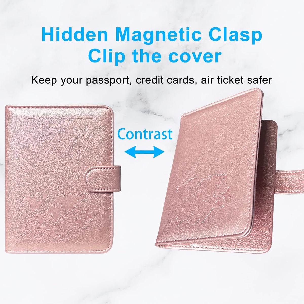 Unisex Faux Leather Passport and Vaccine Card Holder, Glitter Purple, RFID Blocking, Protects Valuable Information