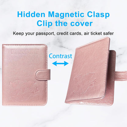 Unisex Faux Leather Passport and Vaccine Card Holder, Glitter Purple, RFID Blocking, Protects Valuable Information