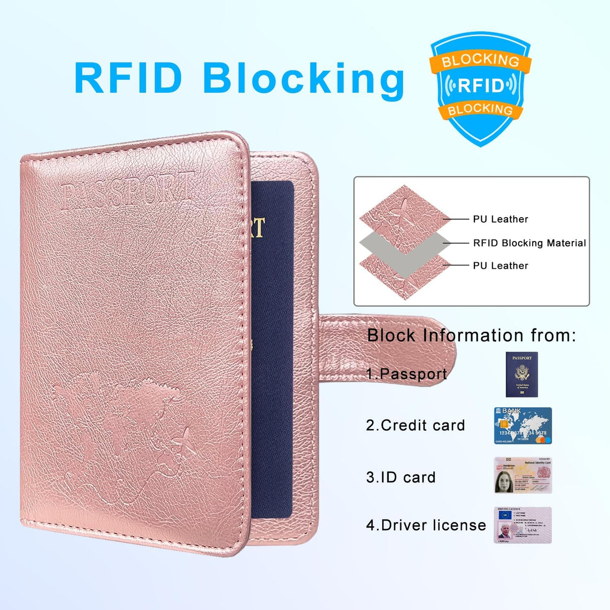 Unisex Faux Leather Passport and Vaccine Card Holder, Glitter Purple, RFID Blocking, Protects Valuable Information