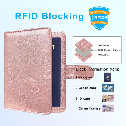 Unisex Faux Leather Passport and Vaccine Card Holder, Glitter Purple, RFID Blocking, Protects Valuable Information