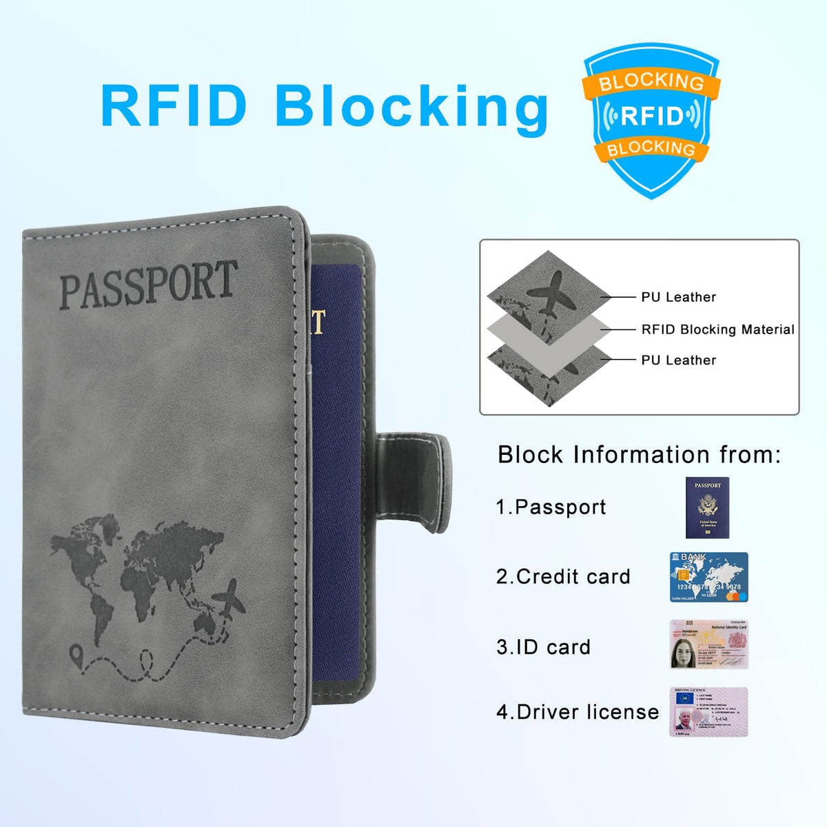 Unisex Faux Leather Passport and Vaccine Card Holder, Glitter Purple, RFID Blocking, Protects Valuable Information