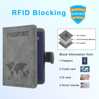 Unisex Faux Leather Passport and Vaccine Card Holder, Glitter Purple, RFID Blocking, Protects Valuable Information