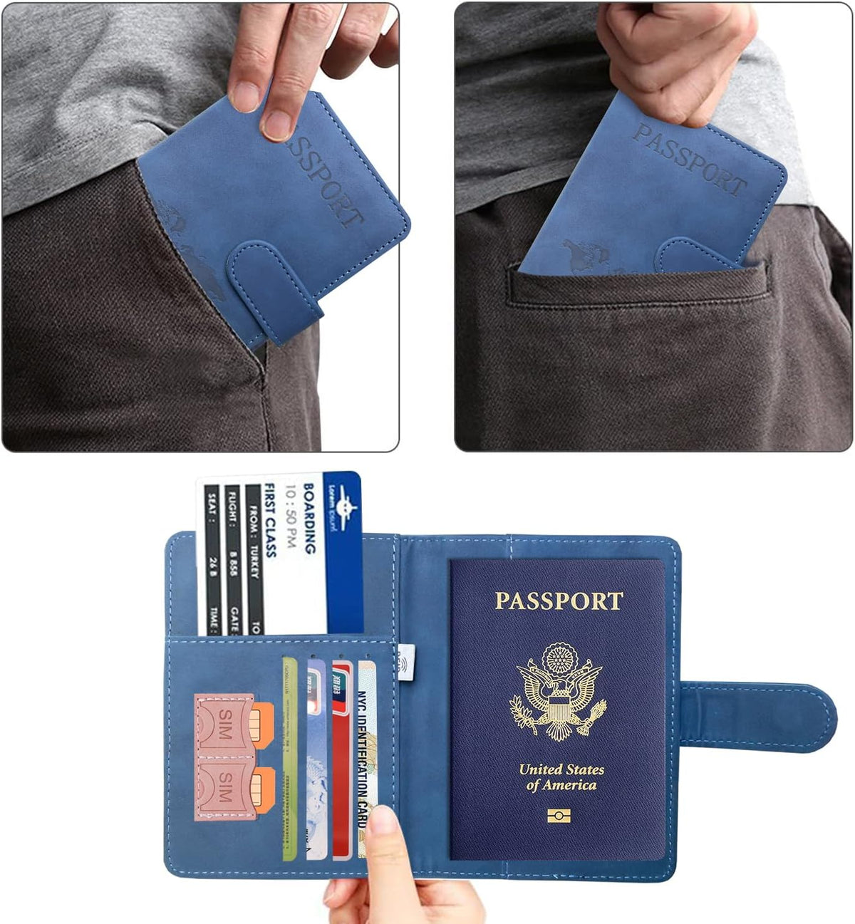 Unisex Faux Leather Passport and Vaccine Card Holder, Glitter Purple, RFID Blocking, Protects Valuable Information