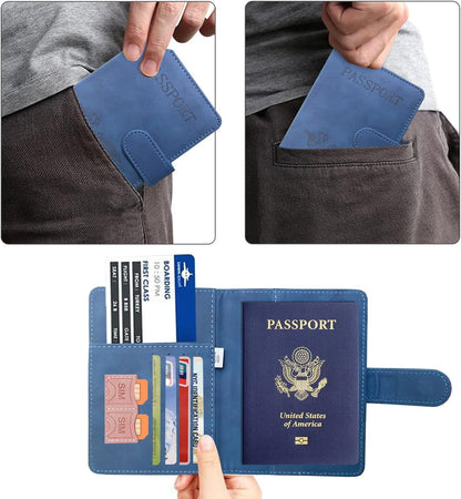 Unisex Faux Leather Passport and Vaccine Card Holder, Glitter Purple, RFID Blocking, Protects Valuable Information