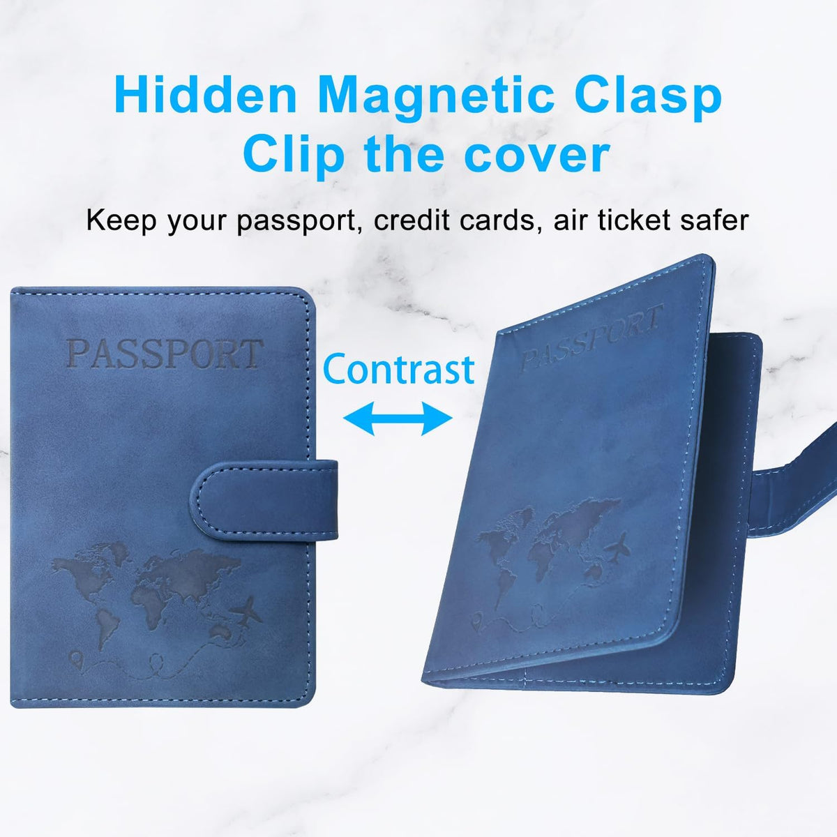Unisex Faux Leather Passport and Vaccine Card Holder, Glitter Purple, RFID Blocking, Protects Valuable Information