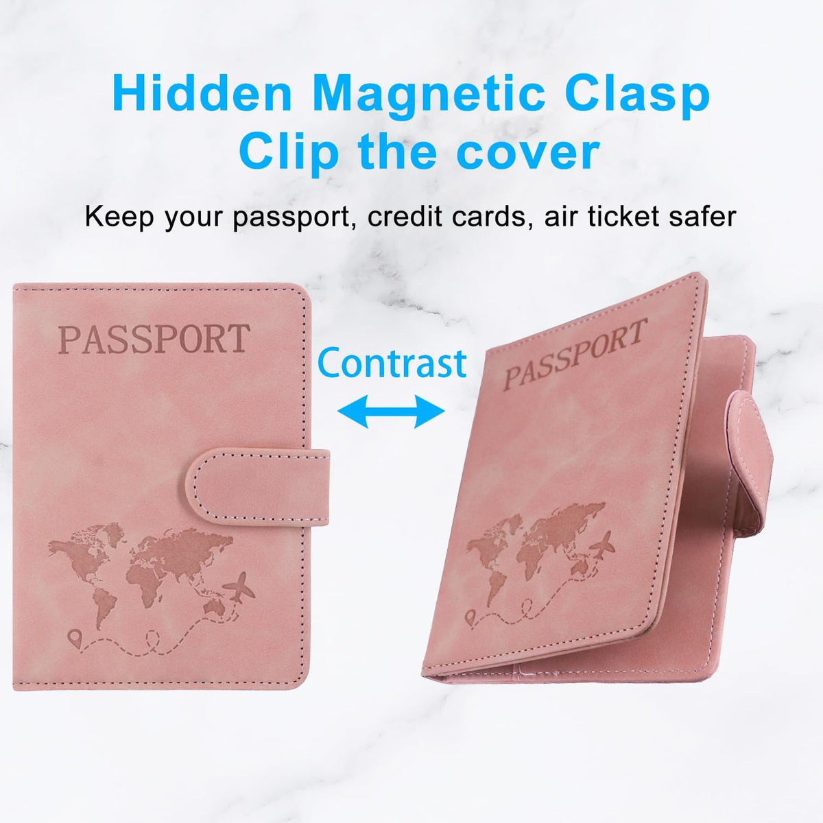 Unisex Faux Leather Passport and Vaccine Card Holder, Glitter Purple, RFID Blocking, Protects Valuable Information