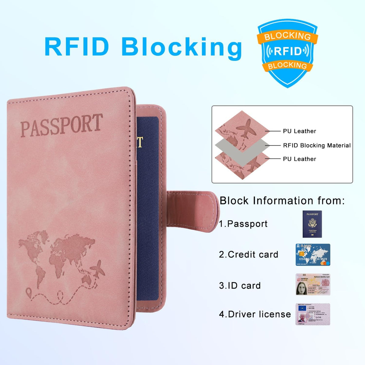 Unisex Faux Leather Passport and Vaccine Card Holder, Glitter Purple, RFID Blocking, Protects Valuable Information